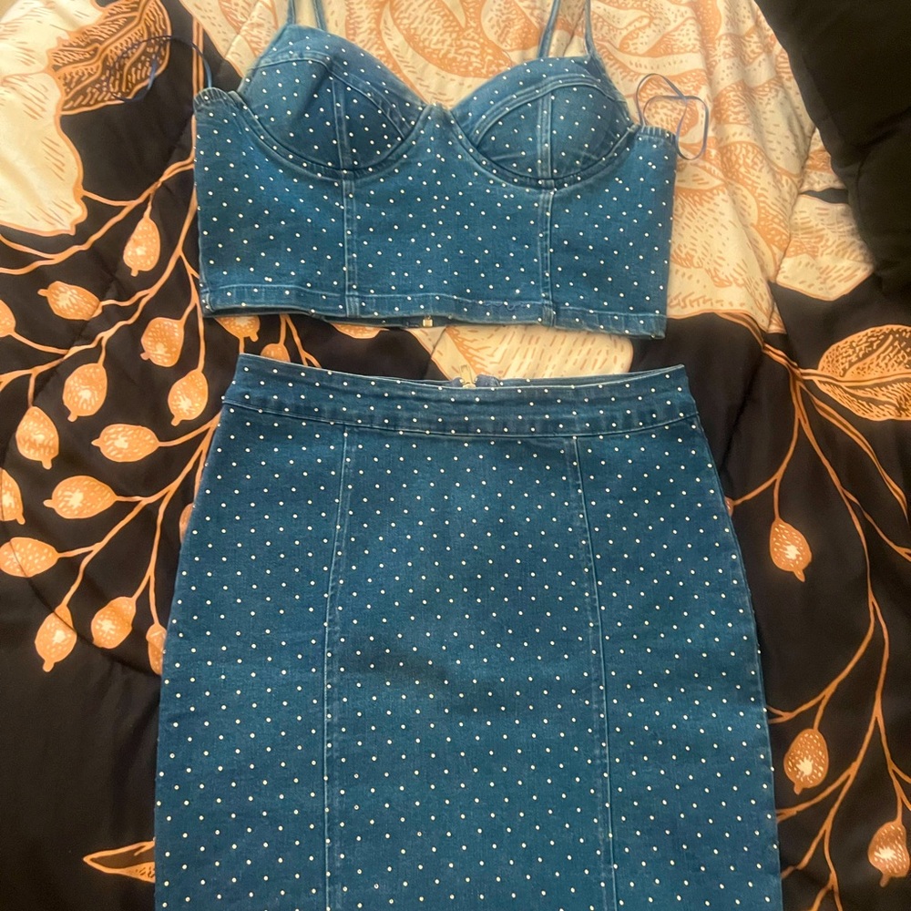 Fashion Nova Denim Studded 2 piece set